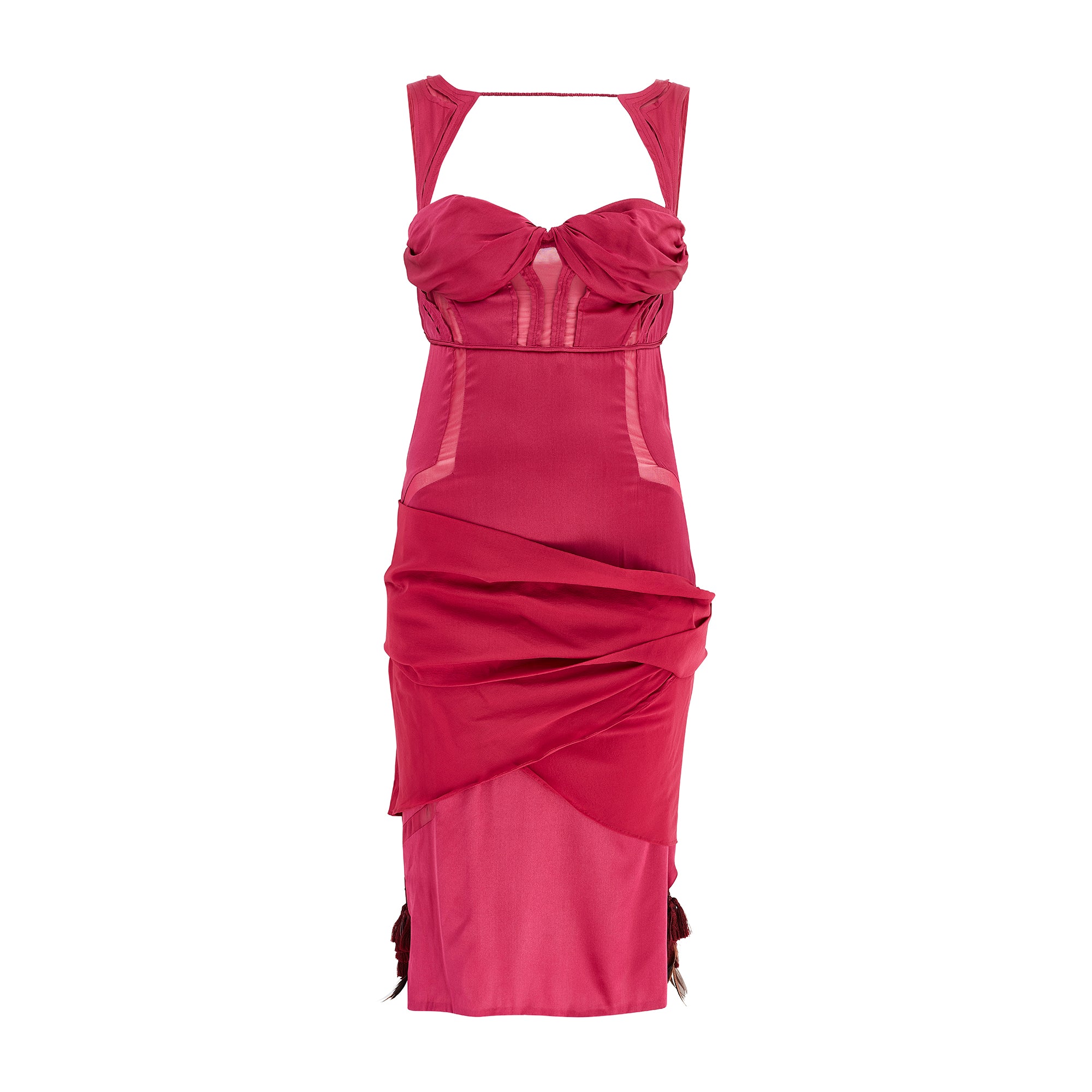 ARCHIVE - 2005 Runway Gucci Red Silk Backless Dress with Chiffon Inser CIRCA VINTAGE ARCHIVE - 2005 Runway Gucci Red Silk Backless Dress with Chiffon Inser CIRCA VINTAGE
