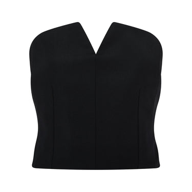 2008 Yves Saint Laurent Black Strapless Wool Bustier Top