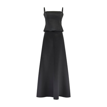 2006 Armani Collezioni Black Satin Bustier Top and Maxi-Skirt