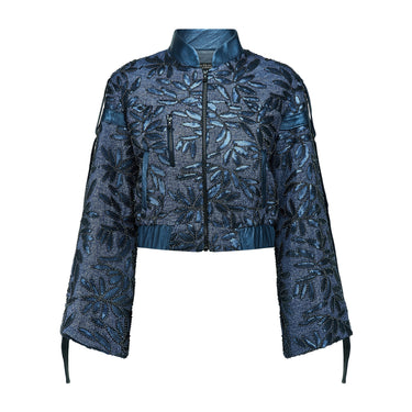 2010s Siah Howard Blue Faux-Denim and Leather Beaded Bomber Jacket