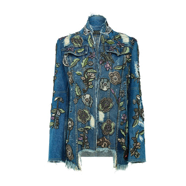 2010s Siah Howard Couture Elongated Denim Jacket Beadwork