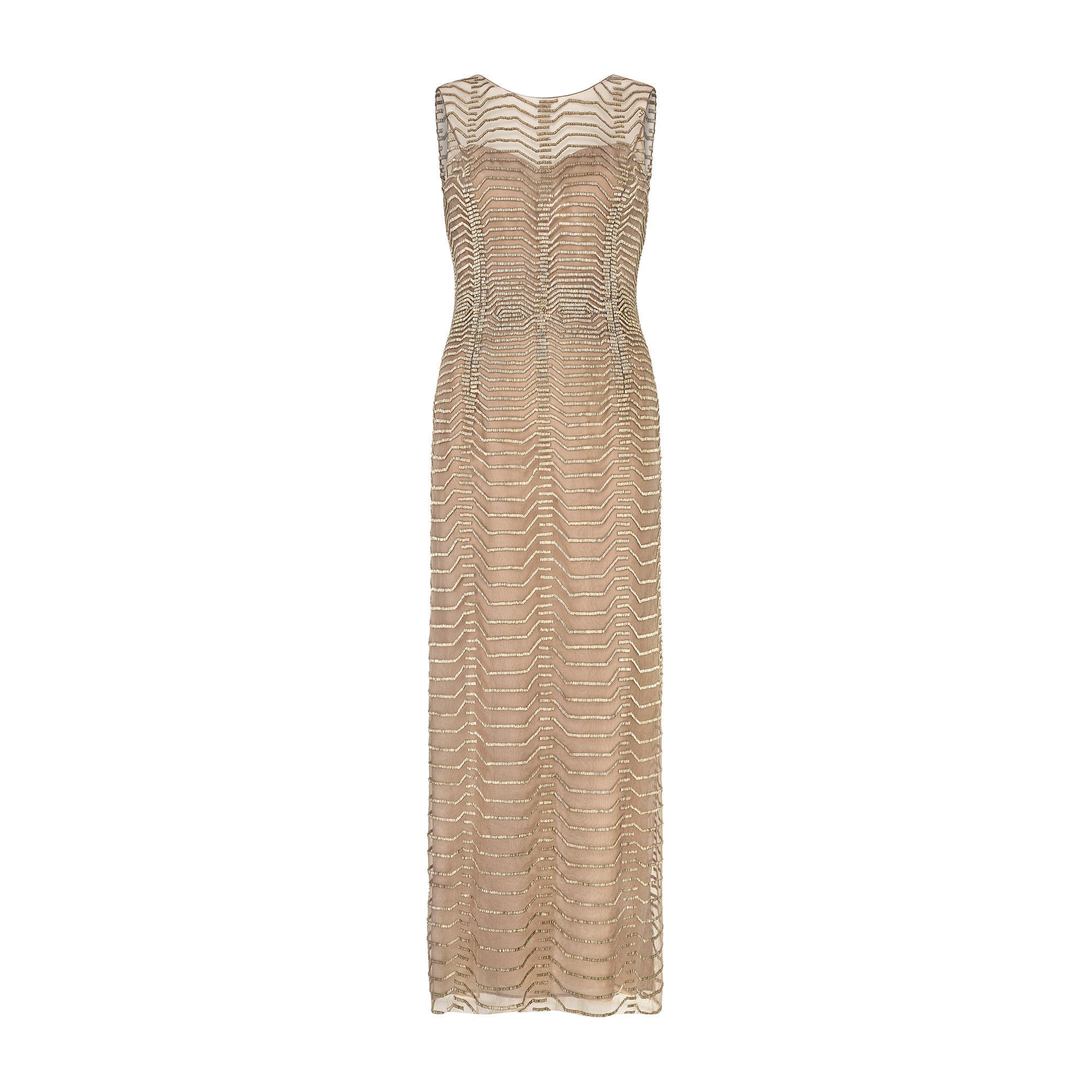 2011 Oscar De La Renta Runway Sheer Mocha All-Over Beaded Maxi-Dress CIRCA VINTAGE 2011 Oscar De La Renta Runway Sheer Mocha All-Over Beaded Maxi-Dress CIRCA VINTAGE