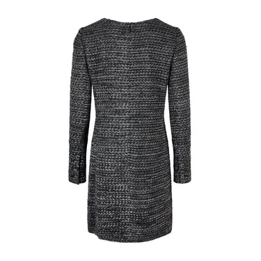 2012 Chanel Charcoal Grey Metallic Tweed Dress with Geode Buttons
