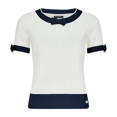 ARCHIVE - 2014 Chanel Navy and White Contrast Ribbed Pullover Top