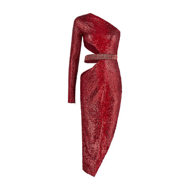 2017 Julien Macdonald Runway Red Sequin and Beaded Dress