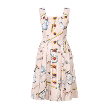 ARCHIVE - 2017 Dolce and Gabbana Novelty Kitchen Print Dress with Elaborate Buttons