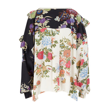 2017 Isabel Marant Mainline Documented Black White and Floral Silk Top