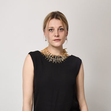 1990s Kenneth Jay Lane Gold and Crystal Statement Necklace