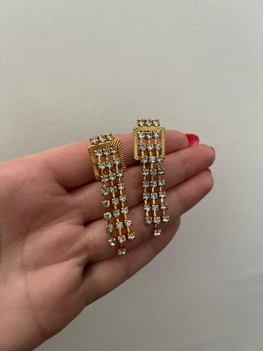 1970s Norman Hartnell Couture Gold and Diamante Drop Earrings
