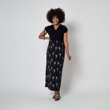 1976 Zandra Rhodes Black Plisse Cactus Print Maxi Dress