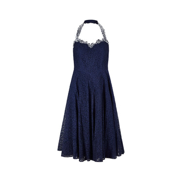 1950s Navy Lace and White Beaded Halter Neck Dress Suit; 1950s Yellow Mexican Ensemble with Black Embroidery