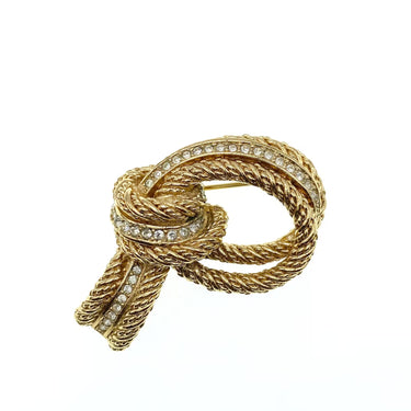 1970s Christian Dior Knotted Gold Rope and Crystal Brooch