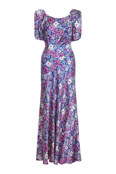 1930s Floral Satin Maxi Dress