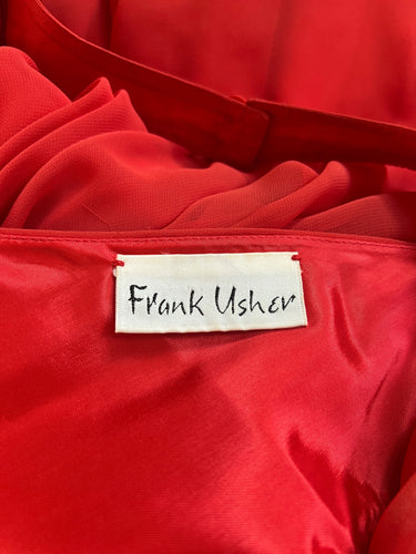 1980s Frank Usher Red Maxi Dress with Ruched Bodice