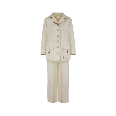 1970s Delmar Couture Raw Silk Safari Trouser Suit