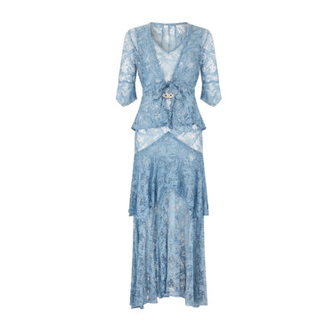 ARCHIVE - 1930s Blue Lace Maxi Dress and Jacket