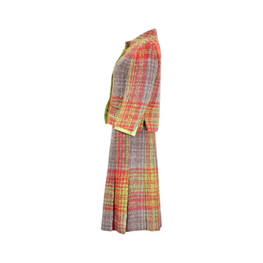 ARCHIVE - 1960s Solone Couture Green and Red Boucle Wool Skirt Suit