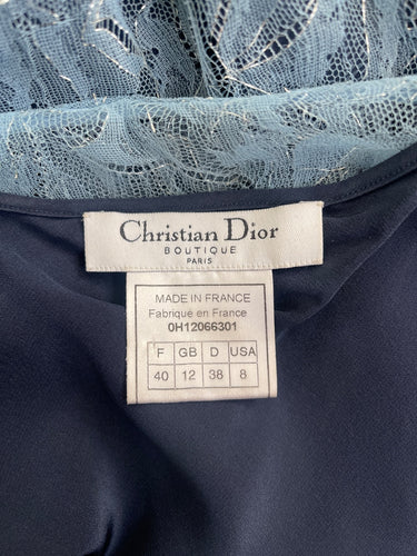 2000 Christian Dior Runway Documented Blue Metallic Lace Slip Dress