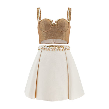 2016 Maison Lilly Ibrahim Couture Textured Gold and Cream Skirt and Top Set