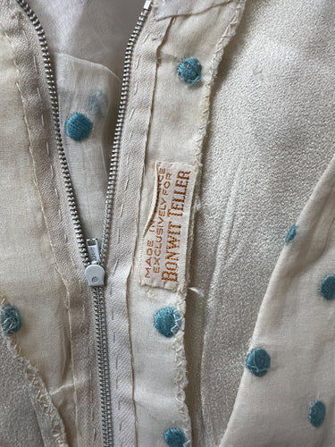 ARCHIVE - 1960s Bonwit Teller Organza Cream and Blue Polka Dot Dress