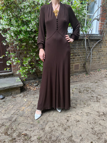 ARCHIVE - 1970s Roland Klein Brown Silk Jersey Maxi Dress