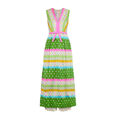 ARCHIVE - 1960s Nat Kaplan Floral Green and Pink Striped Jacket and Trouser Set