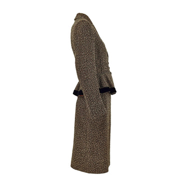 1940s Lilli Ann Brown Tweed Skirt Suit with Black Velvet Trim