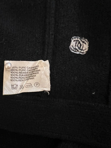 ARCHIVE - Fall 1983 Chanel Black Cashmere Cardigan with Satin Trim