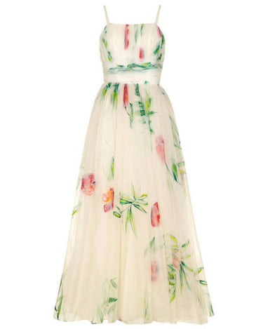 ARCHIVE - 1950s Lee Delman White Organza Hand Painted Maxi Dress