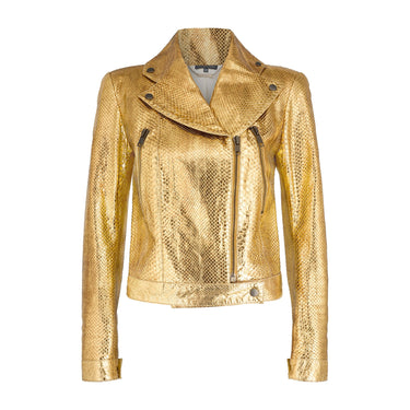 2000s Alexander McQueen Gold Python Leather Biker Jacket