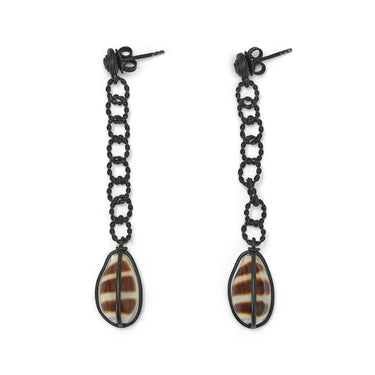 2000s Bottega Veneta Black Chain and Shell Earrings with Dust Bag