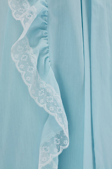 1970s David Nieper Pale Blue Cotton and Lace Robe