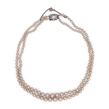 1950s Double Strand Lotus Pearl Necklace with Silver Crystal Clasp