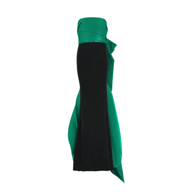 2015 Lanvin Emerald Green and Black Evening Dress with Train