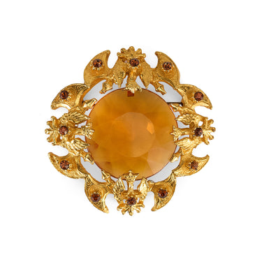 1960s Florenza Cognac Coat of Arms Brooch