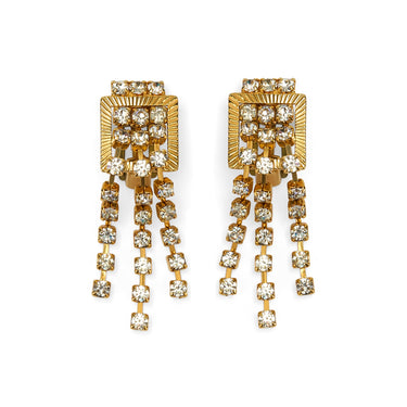 1970s Norman Hartnell Couture Gold and Diamante Drop Earrings