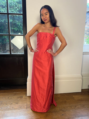 ARCHIVE - 1960s Frank Usher Coral Silk Asymmetrical Evening Dress
