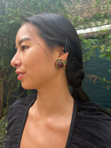 ARCHIVE - 1985 Chanel Gripoix Red and Green Earrings