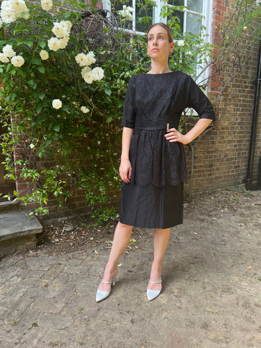 ARCHIVE - 1950s Black Chantilly Lace Peplum Cocktail Dress