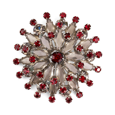 1960s Large Silver Brooch with Red Stones