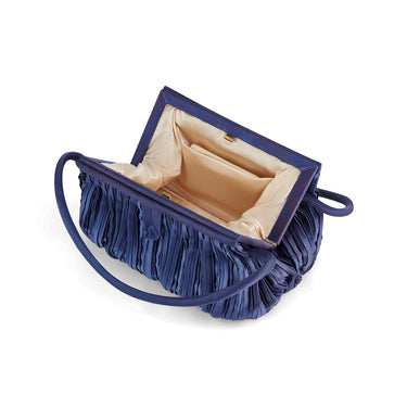 ARCHIVE - 1960s Royal Blue Silk Satin Pleated Handbag
