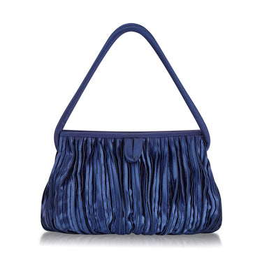 ARCHIVE - 1960s Royal Blue Silk Satin Pleated Handbag
