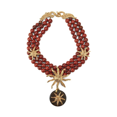 ARCHIVE - 1990s Yves Saint Laurent Agate Beaded Necklace with Gold Sun Pendents