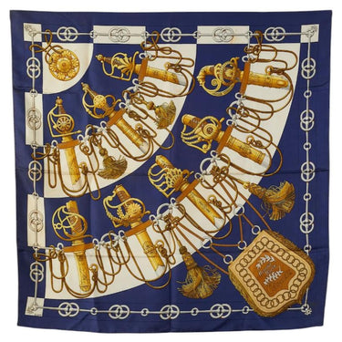 1972 Hermès Navy “Cliquetis” by Julia Abadie 90cm Silk Twill Scarf