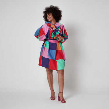 1970s Fenno Sport Rainbow Cotton Patchwork Dress