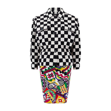 1990s Laurèl Checkerboard Jacket with Outlandish Print Skirt
