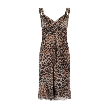 2000s Valentino Silk Leopard Print Midi Dress with Crossover