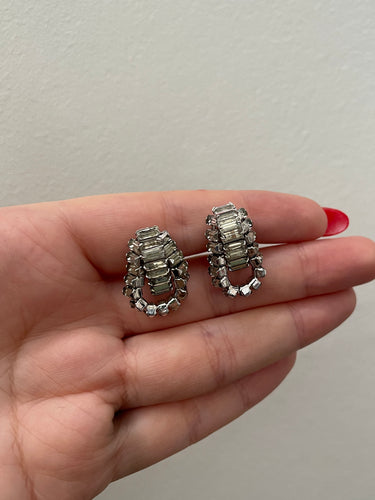 1950s Silver Crystal Double Strand Earrings