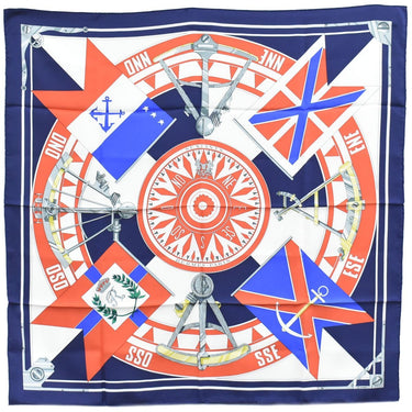 ARCHIVE - 1981 Hermès Navy “Sextants” by Loïc Dubigeon 90cm Silk Twill Scarf