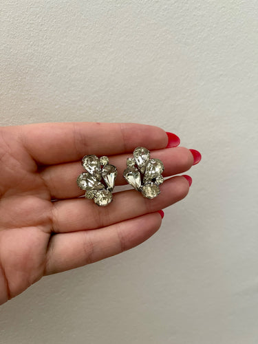 1950s Weiss Silver Crystal Clip On Earrings
